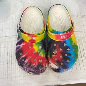 Rainbow tye dye crocs